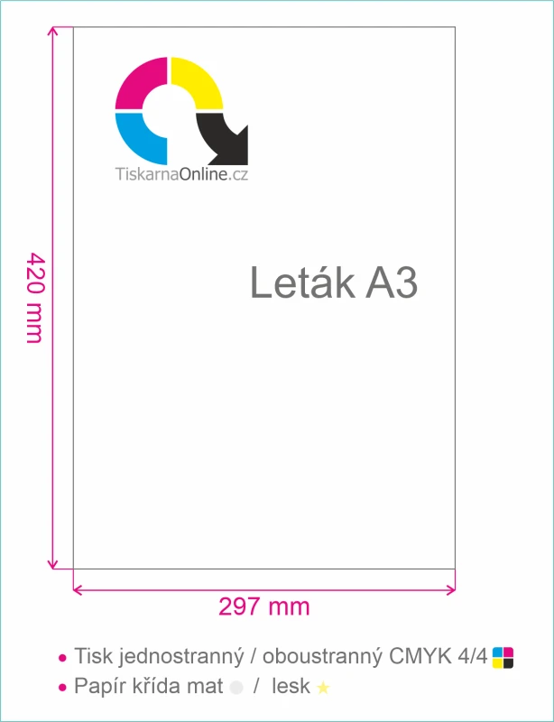 Leták A3 (420x297mm) potisk 4/0, nebo 4/4