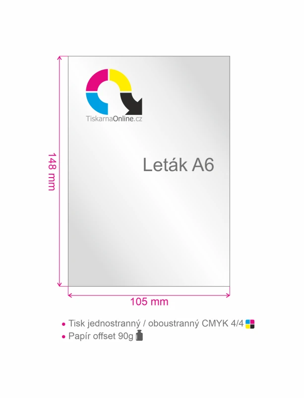 Leták A6 (105 x 148 mm), potisk 4/, nebo 4/4