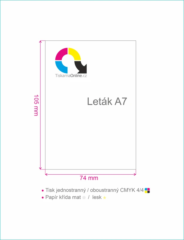 Leták A7 (74 x 105 mm)potisk 4/0, nebo 4/4