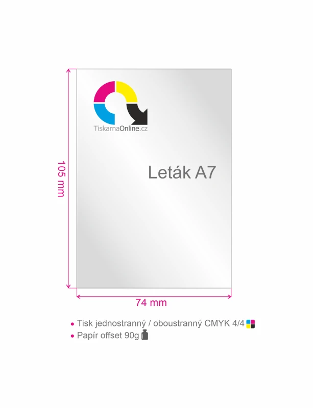 Leták A7 (74 x 105 mm)tisk 4/0, nebo 4/4