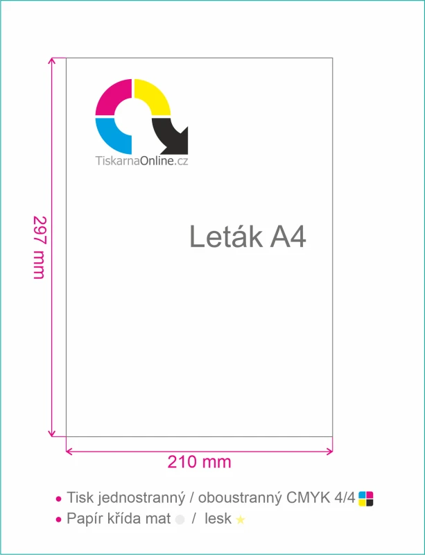 Leták A4 (210 x 297mm) potisk 4/4, nebo 4/0