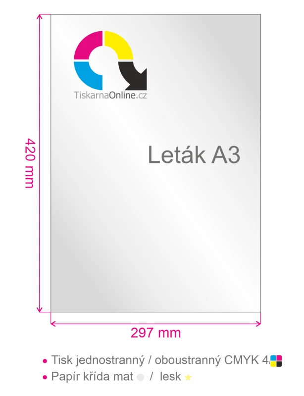 Leták A3 (420x297mm) tisk 4/0, nebo 4/4