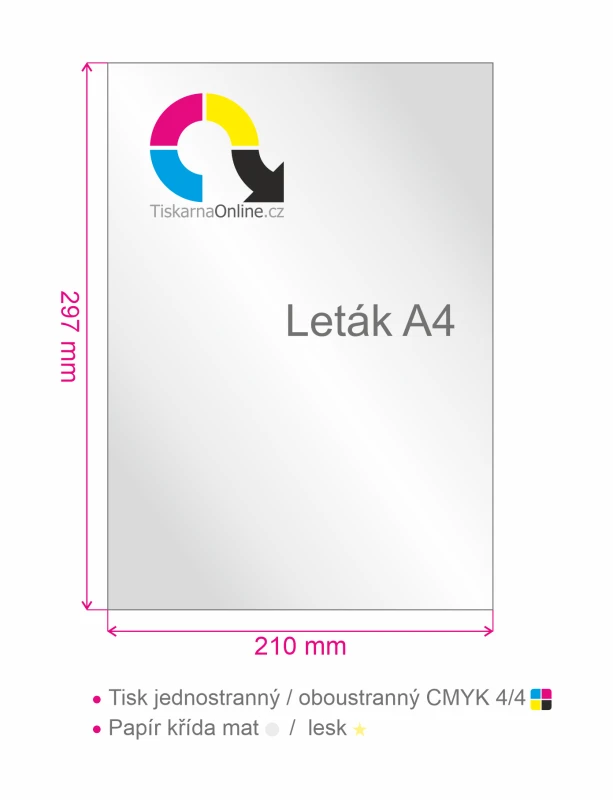 Leták A4 (210x297mm) tisk 4/0, nebo 4/4