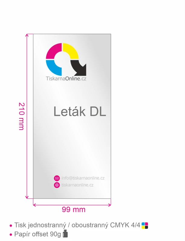Leták DL (210x99mm) tisk 4/0, nebo 4/4