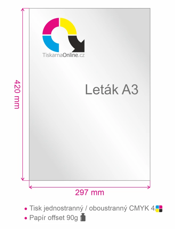 Leták A3 (420x297mm) tisk 4/0, nebo 4/4