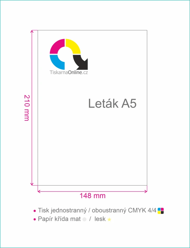 Leták A5 (148 x 210mm), potisk 4/0, nebo 4/4