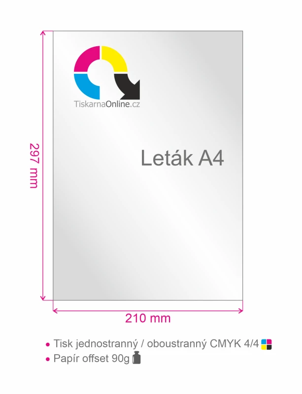 Leták A4 (210x297mm) tisk 4/0, nebo 4/4