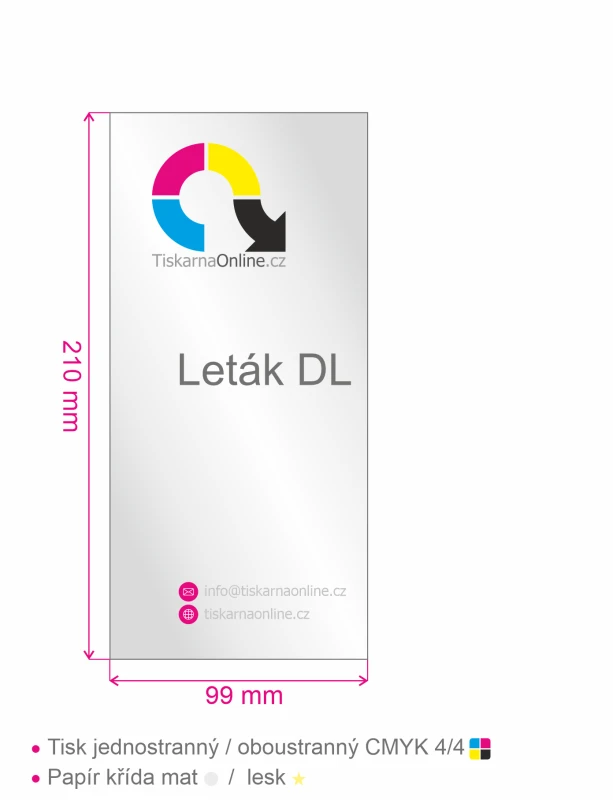 Leták DL (210x99mm) tisk 4/0, nebo 4/4