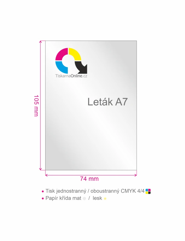 Leták A7 (74 x 105 mm)tisk 4/0, nebo 4/4