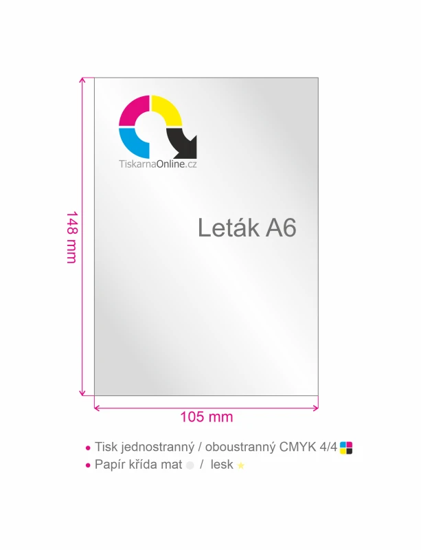 Leták A6 (105 x 148 mm), potisk 4/, nebo 4/4